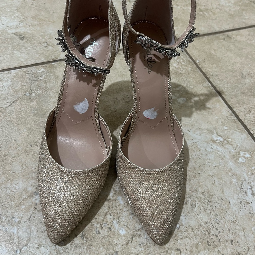 Charles David Gold Glitter Heels with Ankle Straps